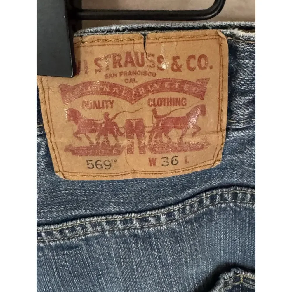 Levi's 569 Straight Loose Fit Baggy Wide-Leg Blue Denim Jean Shorts Men's 36